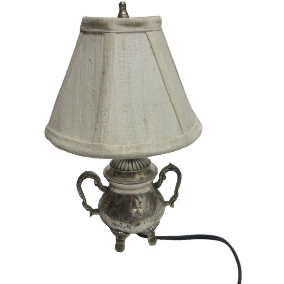 Small VTG Embossed Silver-Plate Sugar Bowl Table Lamp / Night Light ~ India Made - Picture 1 of 11